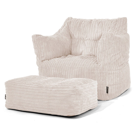 Pouf Poltrona Sacco Victor - Velluto a Coste Avorio 02
