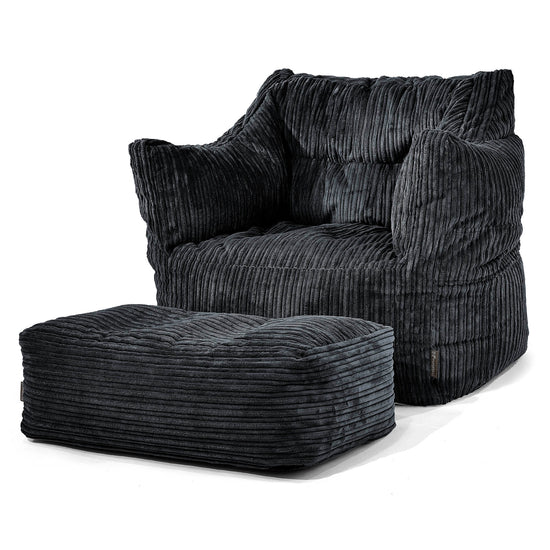 Pouf Poltrona Sacco Victor - Velluto a Coste Nero 02