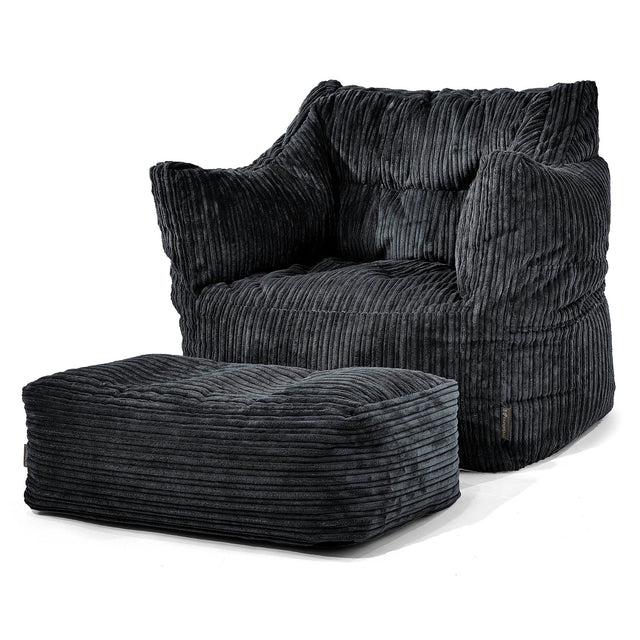 Pouf Poltrona Sacco Victor - Velluto a Coste Nero 02