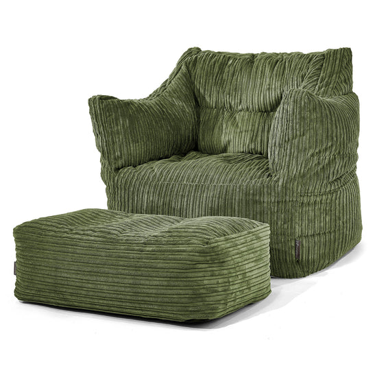 Pouf Poltrona Sacco Victor - Velluto a Coste Verde Foresta 02