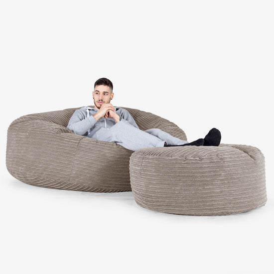 Pouf Sacco Gigante XXXL 'Mega Mammut' - Velluto a Coste Grigio Tortora 02
