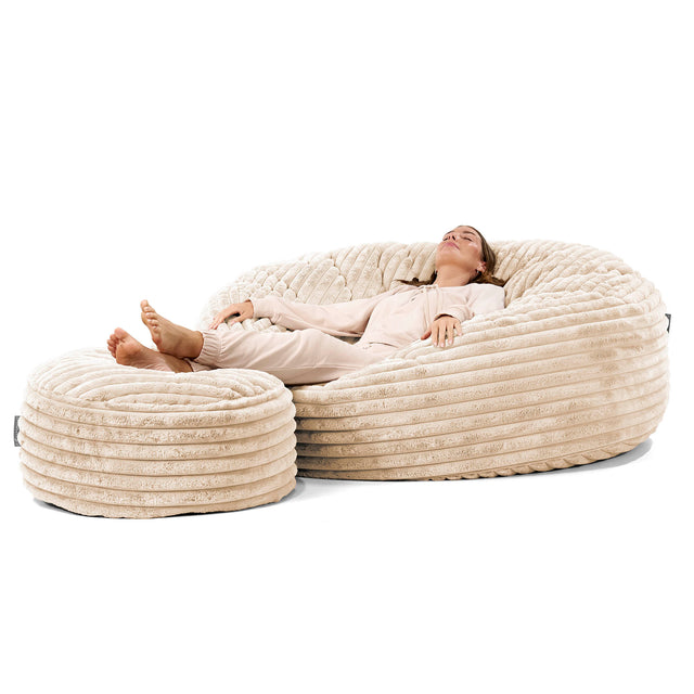 Pouf Sacco Gigante XXXL 'Mega Mammut' - Velluto Felpato Ultra Morbido Panna