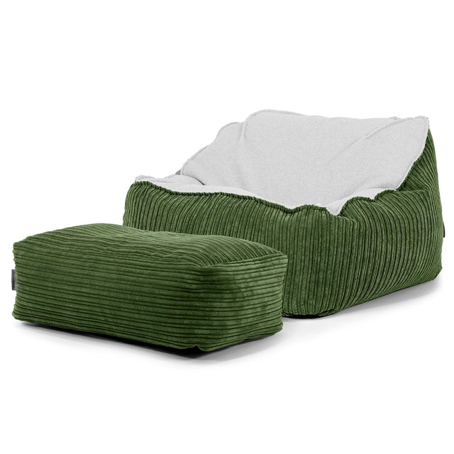 Sedia Pouf Sacco Sloucher - Bouclé & Velluto a Coste Verde Foresta 03
