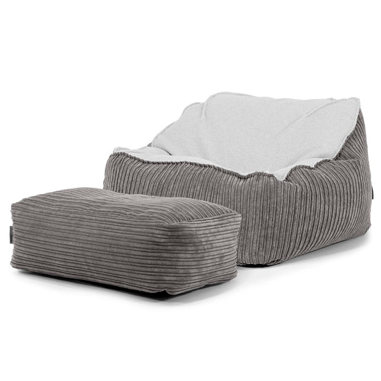 Sedia Pouf Sacco Sloucher - Bouclé & Velluto a Coste Grafite 03
