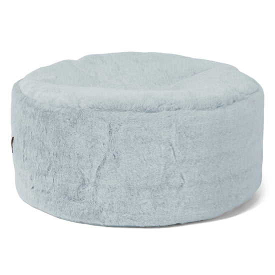 Poggiapiedi Rotondo Grande - Eco-pelliccia di Coniglio Azzurro Polvere 01