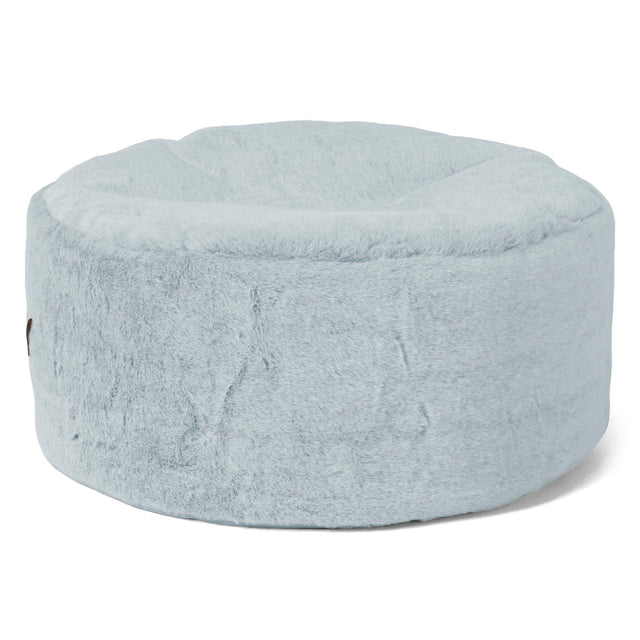 Poggiapiedi Rotondo Grande - Eco-pelliccia di Coniglio Azzurro Polvere 01