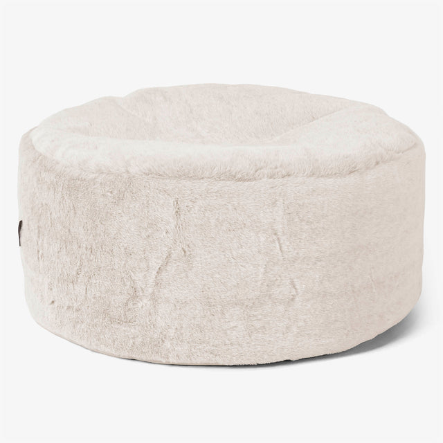 Poggiapiedi Rotondo Grande - Eco-pelliccia di Coniglio Bianco 01