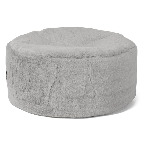 Poggiapiedi Rotondo Grande - Eco-pelliccia di Coniglio Grigio Chiaro 01