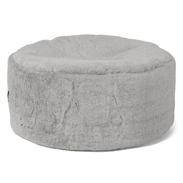 Poggiapiedi Rotondo Grande - Eco-pelliccia di Coniglio Grigio Chiaro 01