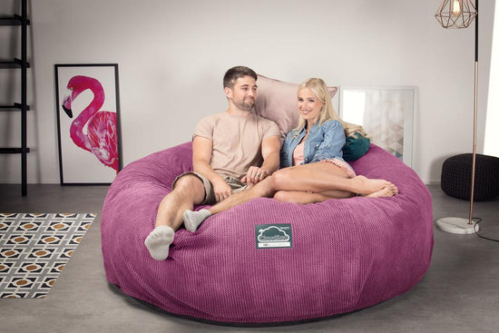 Lounge Pug, Pouf Sacco Gigante King Size XXL, C3000L CloudSac, Imbottito Di Fiocchi Di Lattice e Poliestere, Pompon Rosa