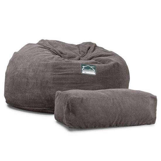 Lounge Pug, Pouf Sacco Gigante XXL, C1010L CloudSac, Imbottito Di Fiocchi Di Lattice e Poliestere, Pompon Carbone Grigio