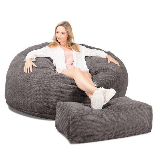 Lounge Pug, Pouf Sacco Gigante XXL, C1010L CloudSac, Imbottito Di Fiocchi Di Lattice e Poliestere, Pompon Carbone Grigio