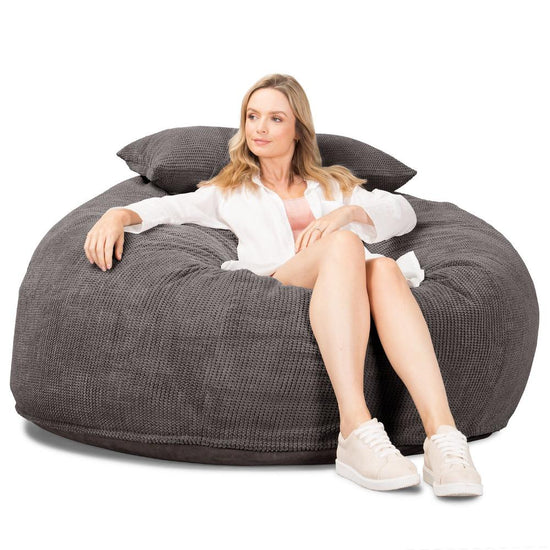Lounge Pug, Pouf Sacco Gigante XXL, C1010L CloudSac, Imbottito Di Fiocchi Di Lattice e Poliestere, Pompon Carbone Grigio