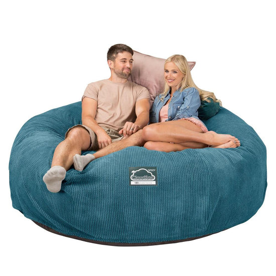 Lounge Pug, Pouf Sacco Gigante King Size XXL, C3000L CloudSac, Imbottito Di Fiocchi Di Lattice e Poliestere, Pompon Egeo Blu