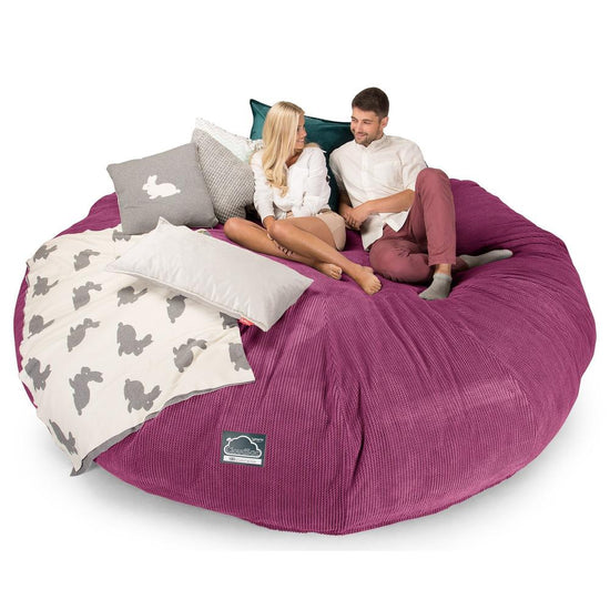 Lounge Pug, Pouf Sacco Gigante Titanico XXXXXL, C5000L CloudSac, Imbottito Di Fiocchi Di Lattice e Poliestere, Pompon Rosa