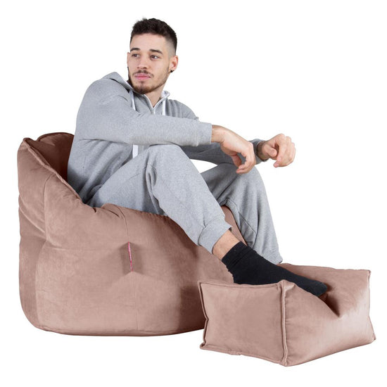 LOUNGE PUG, Poltrona Sacco 'Abbraccio', Pouf, Velluto - Rosa