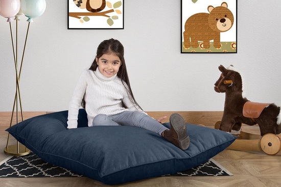 LOUNGE PUG, Cuscino Pouf Sacco Junior, Velluto - Navy