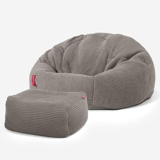 LOUNGE PUG, Poltrona Sacco 'Classico', Ellos Lavorato a Maglia - Grigio