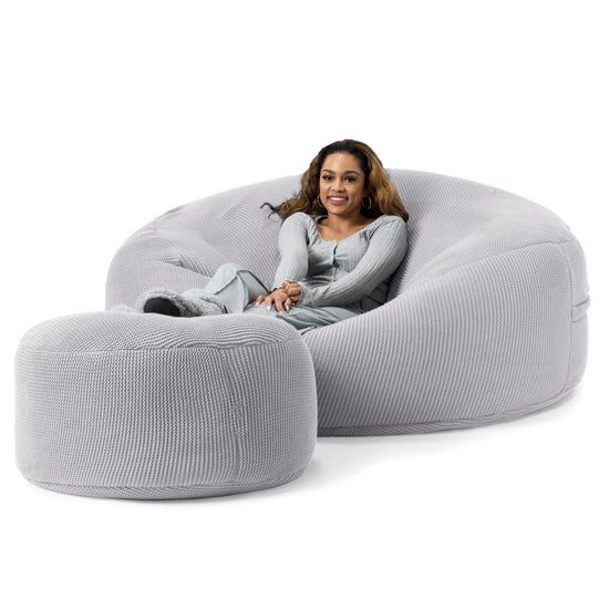 LOUNGE PUG - Pouf Sacco Gigante XXXL 'Mega Mammut' - Ellos Lavorato a Maglia Grigio chiaro