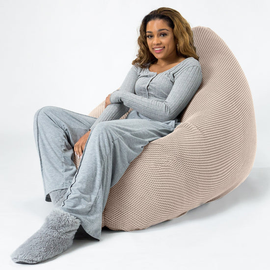 LOUNGE PUG - Cuscino Pouf Sacco XL - Ellos Lavorato a Maglia Panna