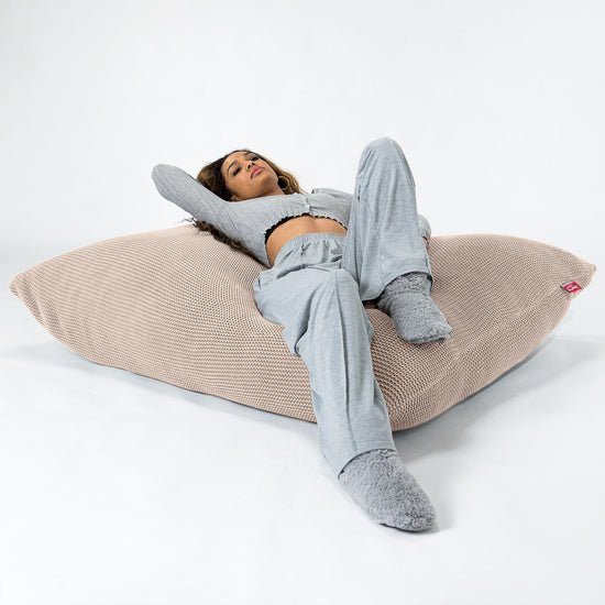 LOUNGE PUG - Cuscino Pouf Sacco XL - Ellos Lavorato a Maglia Panna