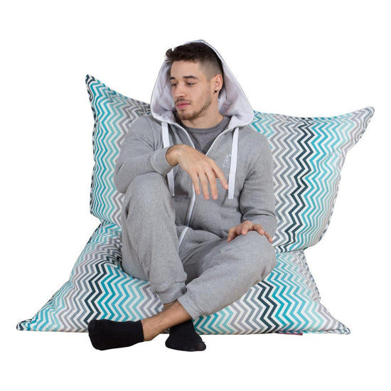 LOUNGE PUG - Cuscino Pouf Sacco XL - Stampa Geometrica Chevron Alzavola