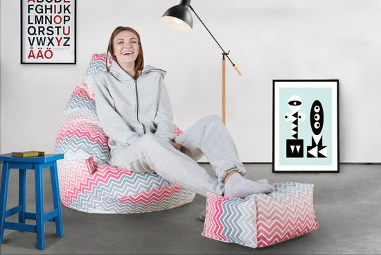 LOUNGE PUG - Pouf Poggiapiedi - Stampa Geometrica Chevron Rosa