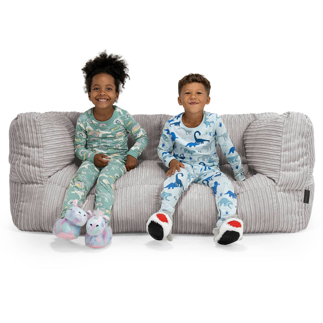 Albert Pouf Divano Gigante 2 posti per Bambini 3-14 anni - Velluto a Coste Alluminio Argento 01