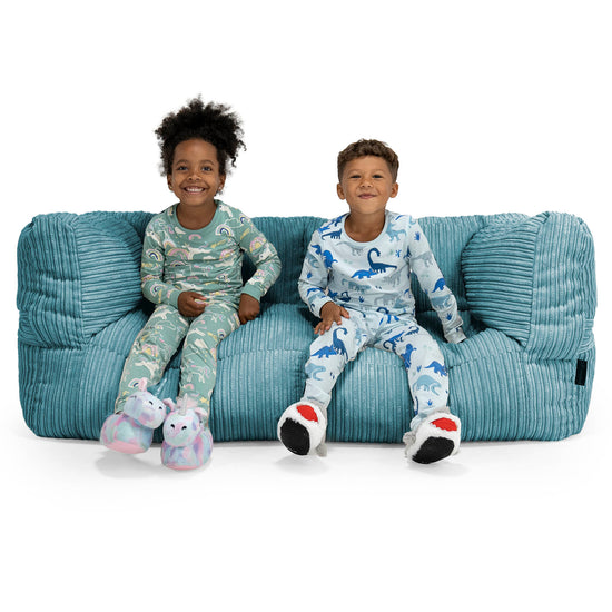 Albert Pouf Divano Gigante 2 posti per Bambini 3-14 anni - Velluto a Coste Egeo Blu 01