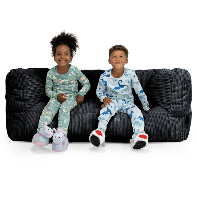 Albert Pouf Divano Gigante 2 posti per Bambini 3-14 anni - Velluto a Coste Nero 01