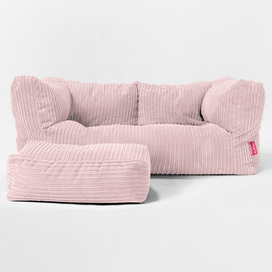 Albert Pouf Divano Gigante 2 posti per Bambini 3-14 anni - Velluto a Coste Rosa Cipria 02