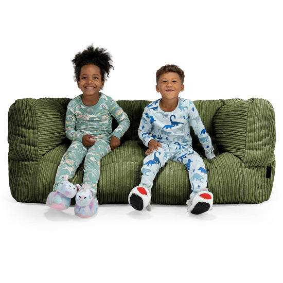 Albert Pouf Divano Gigante 2 posti per Bambini 3-14 anni - Velluto a Coste Verde Foresta 01
