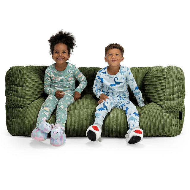 Albert Pouf Divano Gigante 2 posti per Bambini 3-14 anni - Velluto a Coste Verde Foresta 01