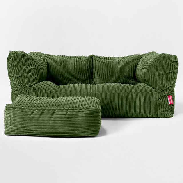 Albert Pouf Divano Gigante 2 posti per Bambini 3-14 anni - Velluto a Coste Verde Foresta 02