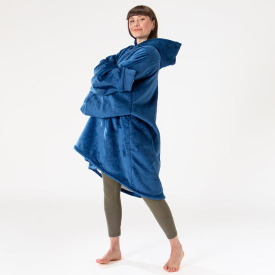 Felpa Coperta Oversize per Adulti con Cappuccio - Minky Blu scuro 02