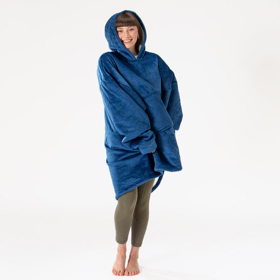 Felpa Coperta Oversize per Adulti con Cappuccio - Minky Blu scuro 03
