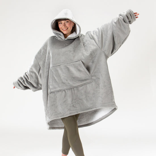 Felpa Coperta Oversize per Adulti con Cappuccio - Minky Grigio 02