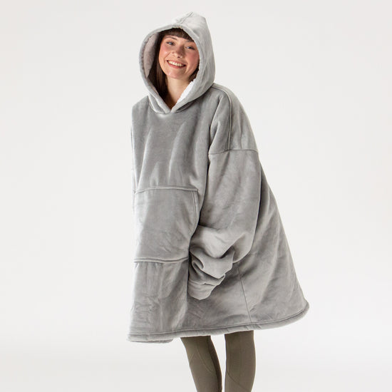 Felpa Coperta Oversize per Adulti con Cappuccio - Minky Grigio 03