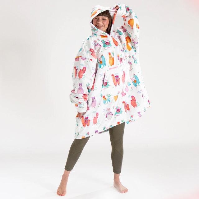 Felpa Coperta Oversize per Adulti con Cappuccio - Minky Lama 01