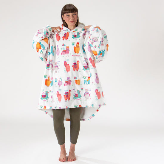 Felpa Coperta Oversize per Adulti con Cappuccio - Minky Lama 02