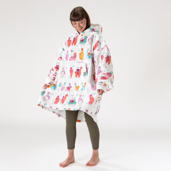 Felpa Coperta Oversize per Adulti con Cappuccio - Minky Lama 04