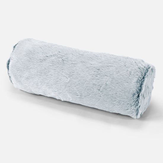 Cuscino a Rullo 20 x 55cm - Eco-pelliccia di Coniglio Azzurro Polvere 01