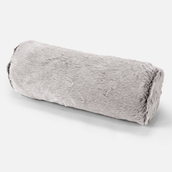 Cuscino a Rullo 20 x 55cm - Eco-pelliccia di Coniglio Grigio Chiaro 01