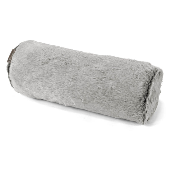 Cuscino a Rullo 20 x 55cm - Eco-pelliccia di Coniglio Grigio Chiaro 01