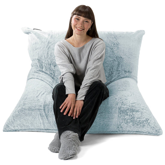 Cuscino Pouf Sacco XL - Eco-pelliccia di Coniglio Azzurro Polvere 01