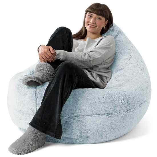 Cuscino Pouf Sacco XL - Eco-pelliccia di Coniglio Azzurro Polvere 02