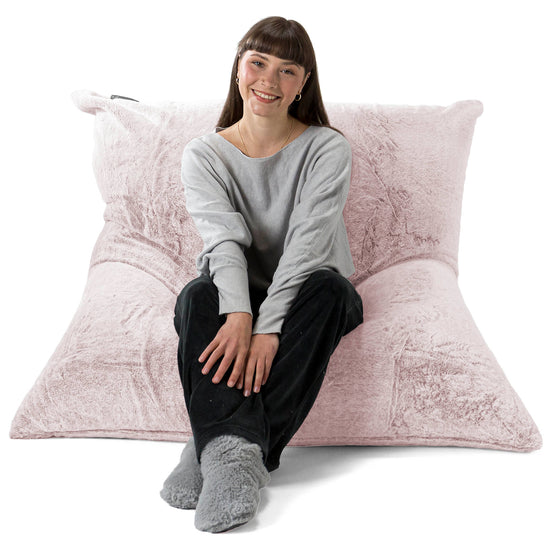 Cuscino Pouf Sacco XL - Eco-pelliccia di Coniglio Rosa Antico 01