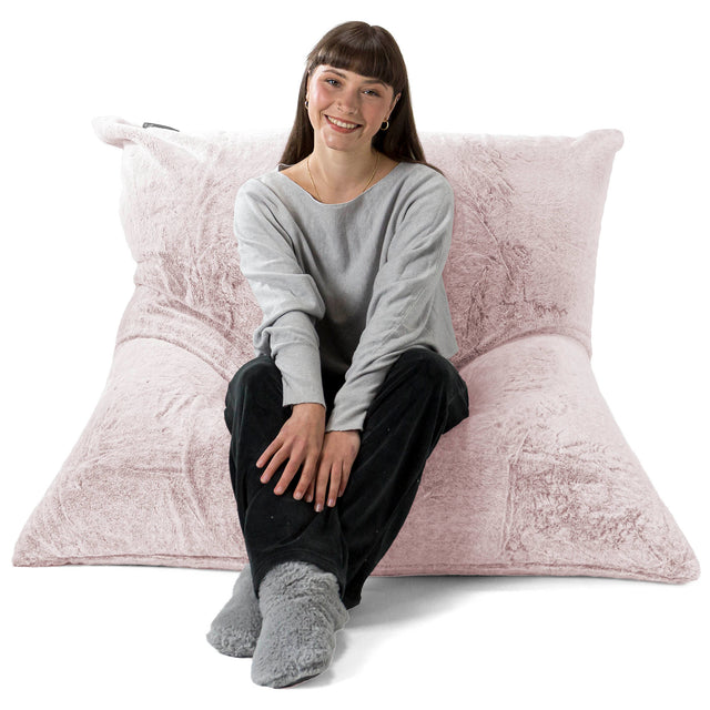Cuscino Pouf Sacco XL - Eco-pelliccia di Coniglio Rosa Antico 01