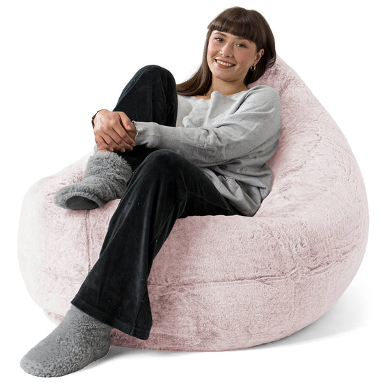 Cuscino Pouf Sacco XL - Eco-pelliccia di Coniglio Rosa Antico 02