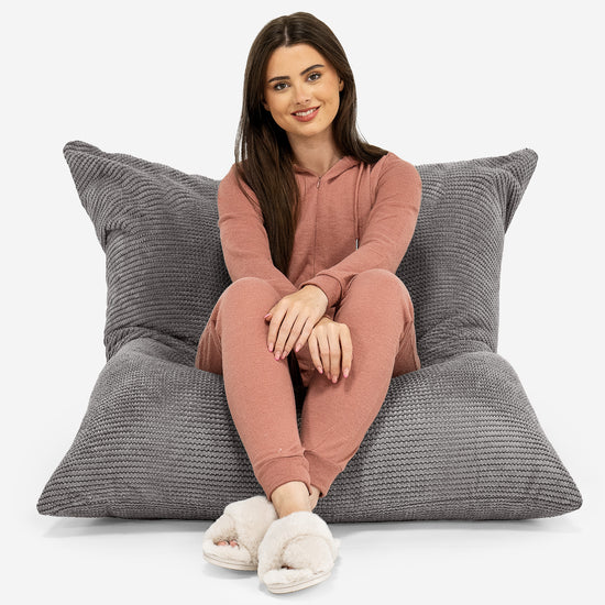 Cuscino Pouf Sacco XL - Pompon Carbone Grigio 02